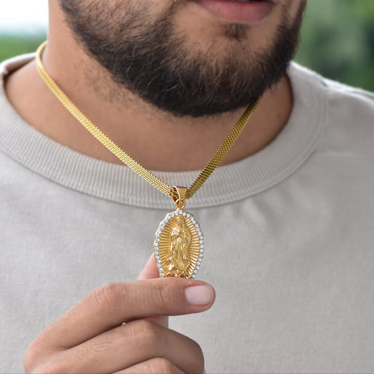 Cadena China + Dije Virgen Piedras