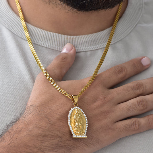 Cadena China + Dije Virgen Piedras